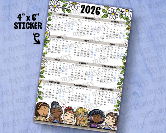 2026 Calendar Large Vinyl Sticker