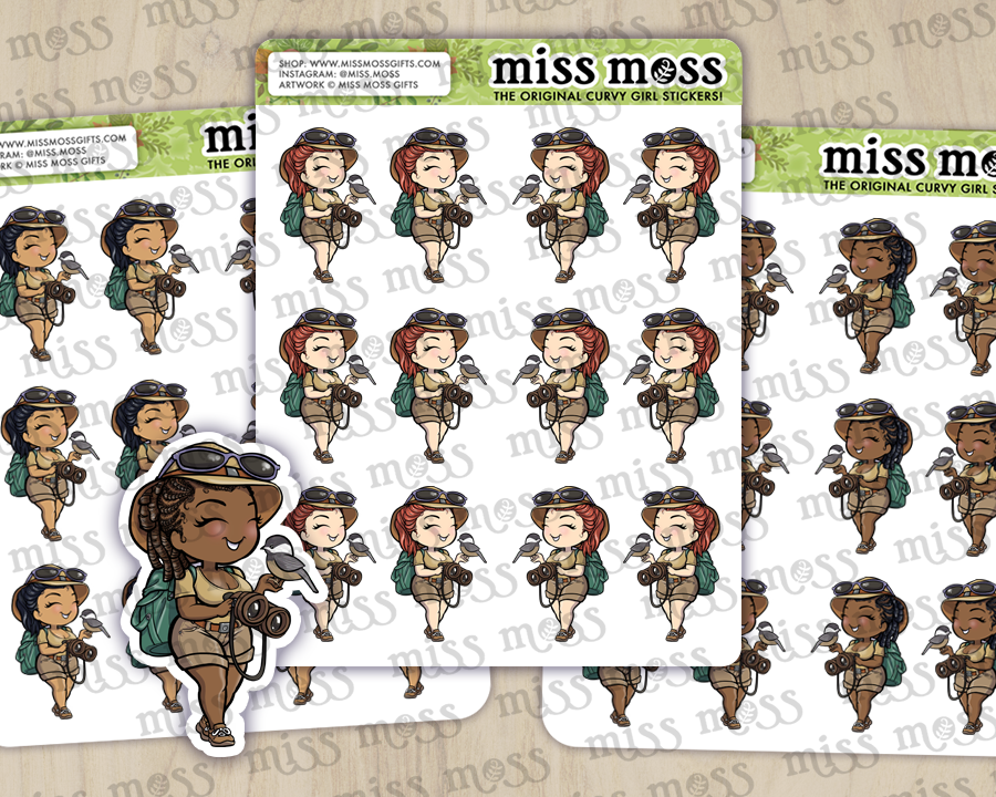 Safari Bird Watcher Girl Planner Journaling Stickers