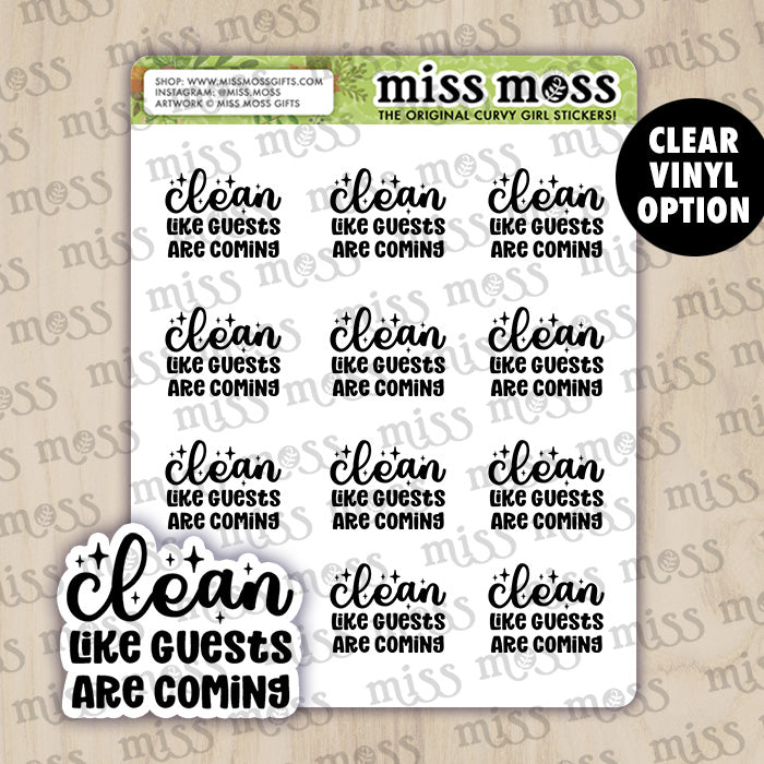 Clean Like Guests Are Coming Script Lettering Stickers