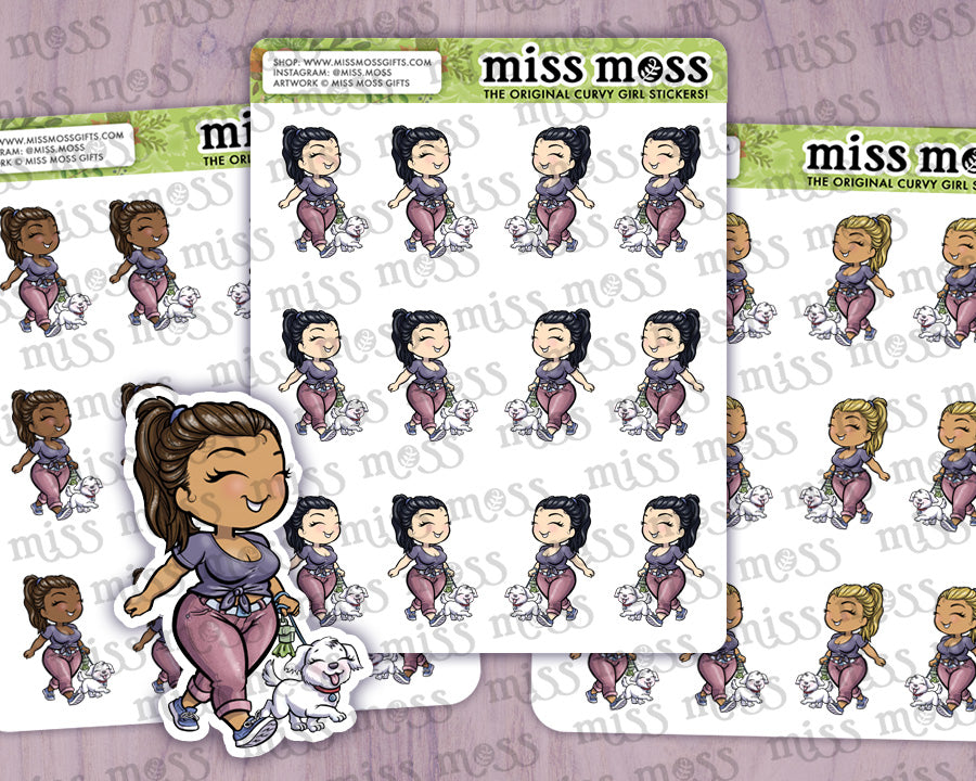 Dog Walking Girl Planner Stickers