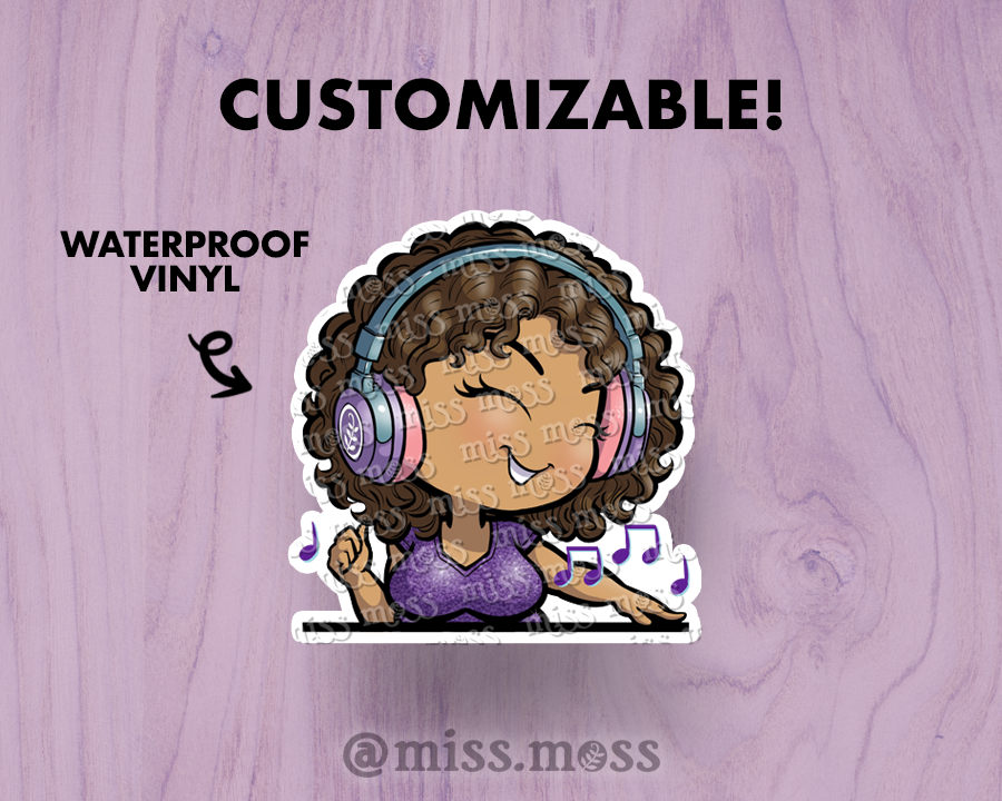 Music Lover Headphone Girl Large Vinyl Sticker