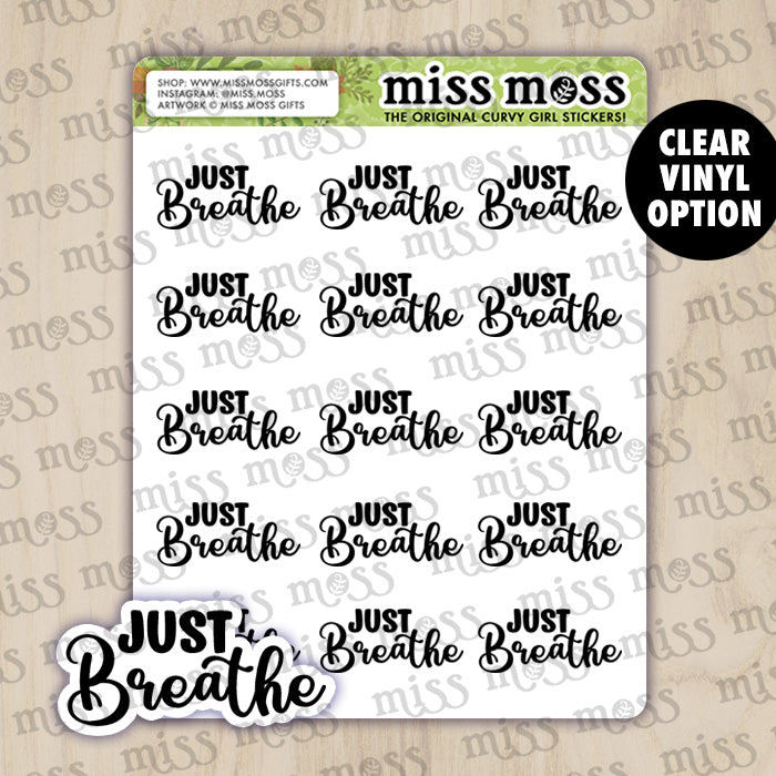 Just Breathe Script Lettering Planner Stickers