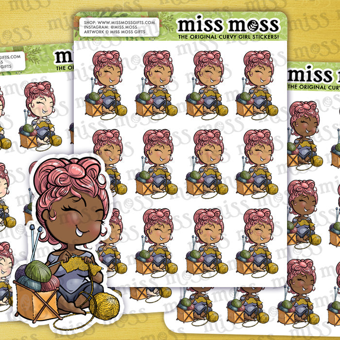 Knitting Girl Vinyl Planner Stickers