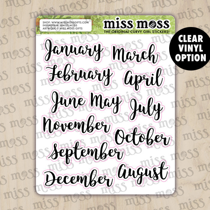 Months Script Lettering Planner Stickers