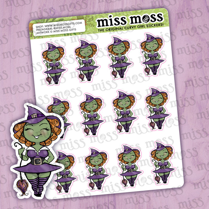 Curvy Purple Witch Vinyl Planner Stickers