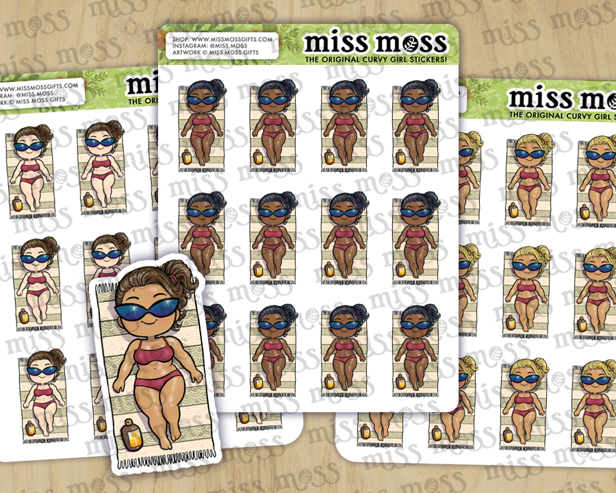 Sun Bathing Babe Vinyl Journaling Stickers