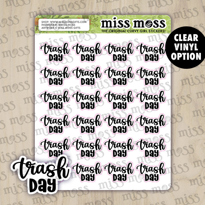 Trash Day Script Vinyl Planner Stickers