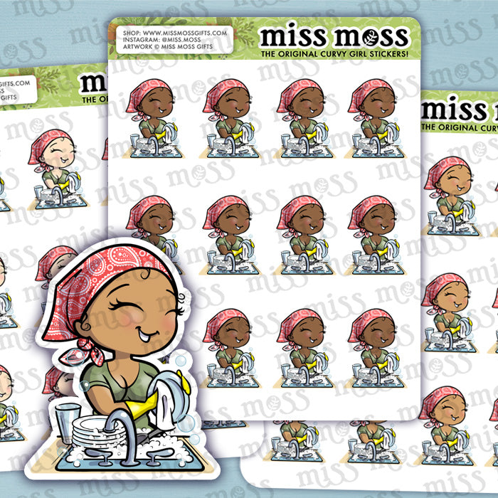 Dishwasher Chores Girl Vinyl Planner Stickers