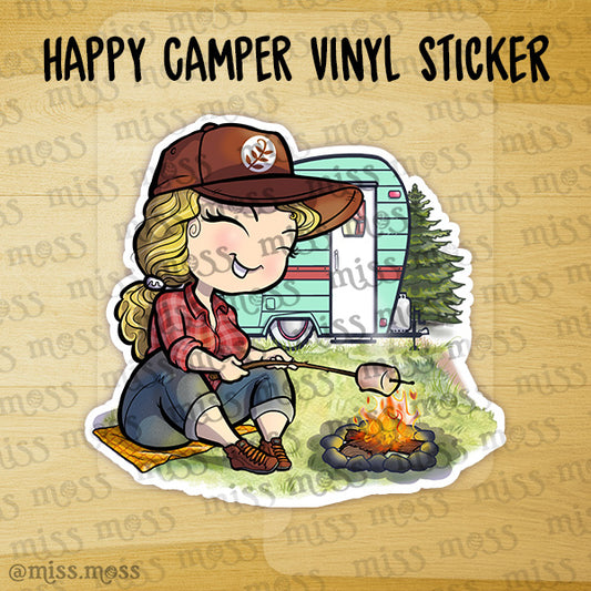 Happy Camper Waterproof Vinyl Die Cut Sticker