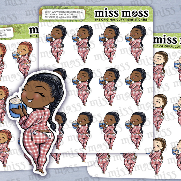 Hot Chocolate Pajama Girl Vinyl Planner Stickers