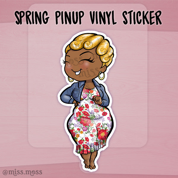 JUMBO Springtime Pinup Curvy Babe Vinyl Sticker