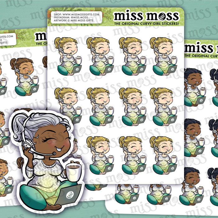 Work From Home Curvy Girl Vinyl Stickers