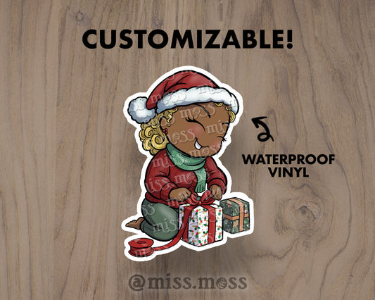 Christmas Gift Wrapping Girl Vinyl Decal