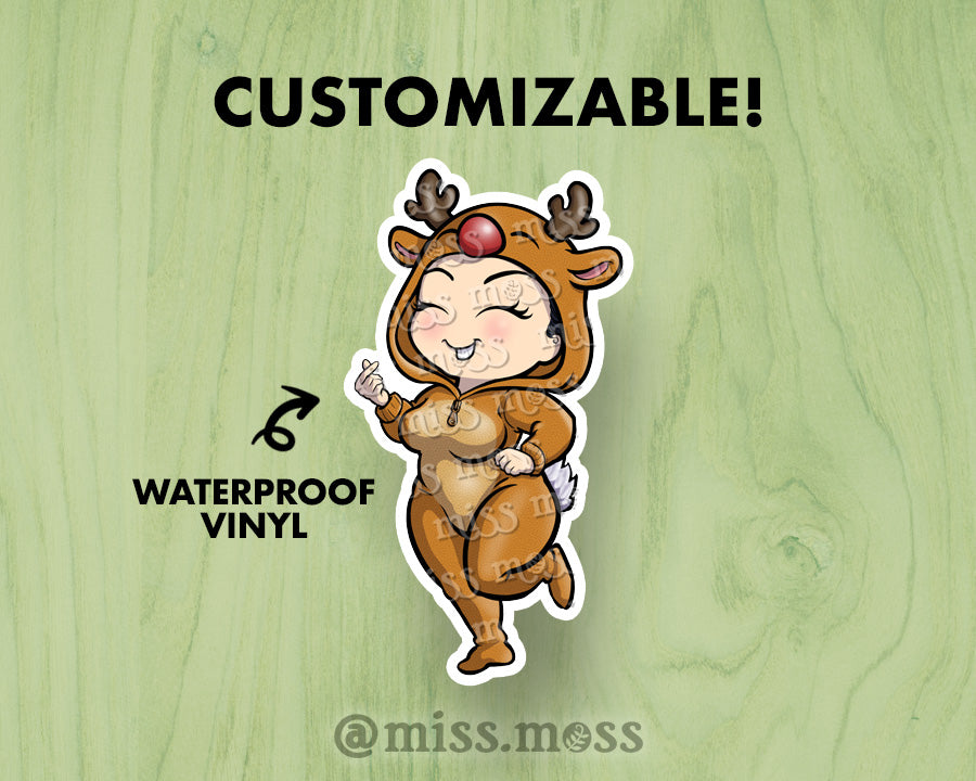 Reindeer Onesie Girl Large Vinyl Sticker