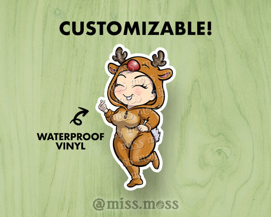 Reindeer Onesie Girl Large Vinyl Sticker