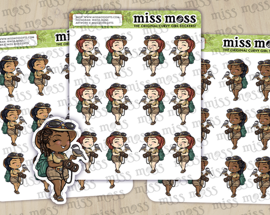Safari Bird Watcher Girl Planner Journaling Stickers