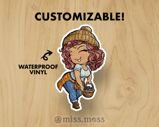 Fall Berry Picking Girl Large Vinyl Sticker