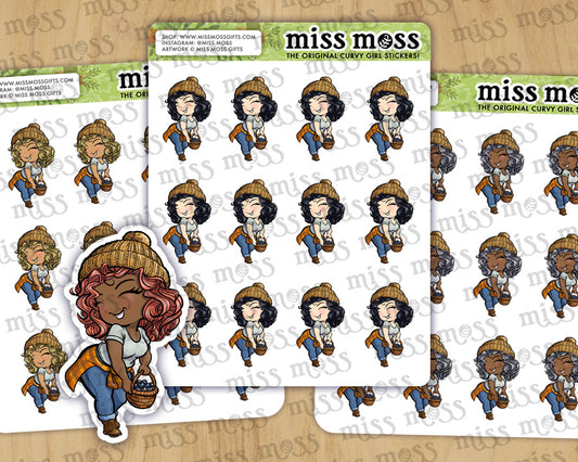 Fall Berry Picking Girl Vinyl Planner Stickers