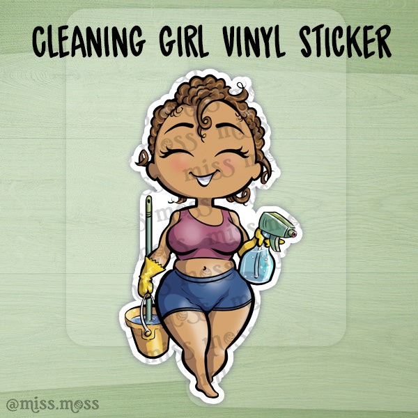 Cleaning Girl Vinyl Sticker