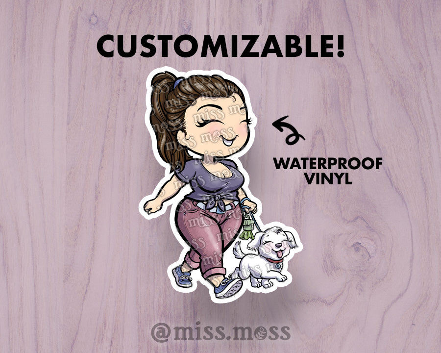 Dog Walking Girl Large Vinyl Sticker