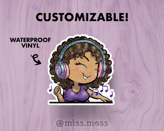 Music Lover Headphone Girl Large Vinyl Sticker