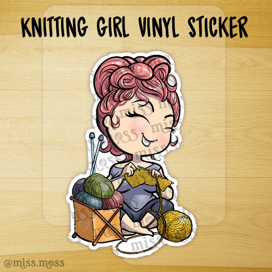 Knitting Girl Waterproof Vinyl Sticker
