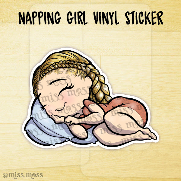 Napping Girl Waterproof Vinyl Sticker