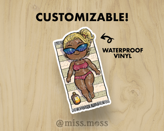 Sun Bathing Babe Large Vinyl Sticker