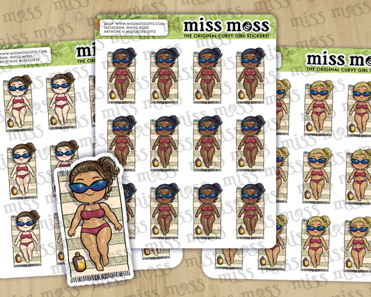 Sun Bathing Babe Vinyl Journaling Stickers