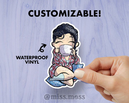 Tea Drinking Girl Vinyl Sticker