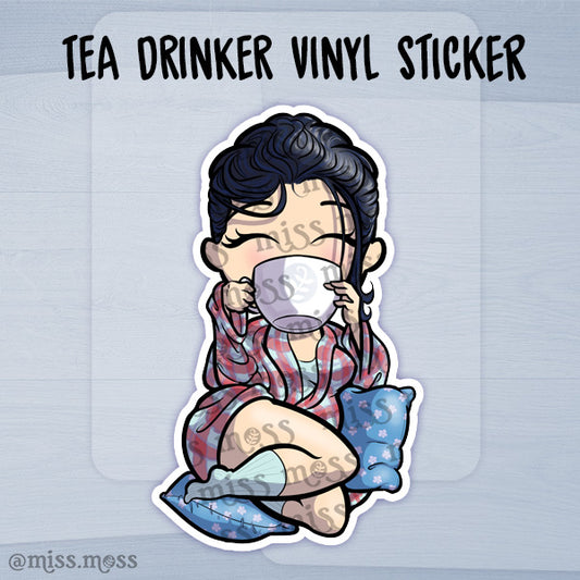 Tea Drinking Girl Vinyl Sticker