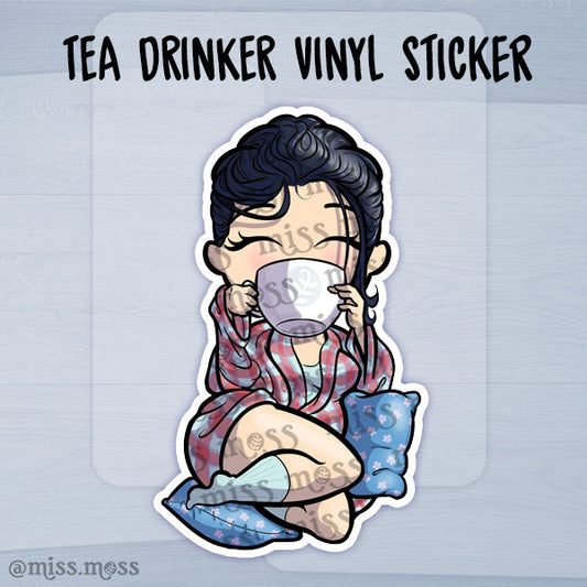 JUMBO Tea Drinking Girl Vinyl Sticker