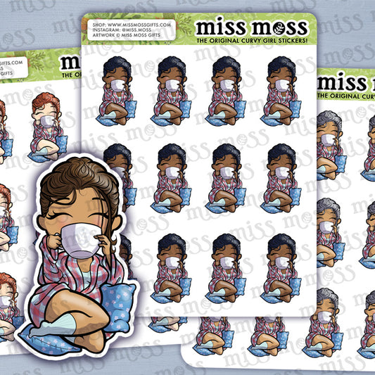 Tea Drinking Girl Vinyl Planner Stickers