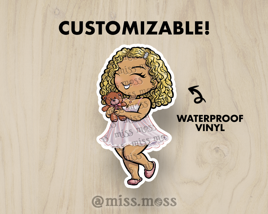 Teddy Feminine Nightie Girl Large Vinyl Sticker