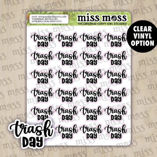 Trash Day Script Vinyl Planner Stickers