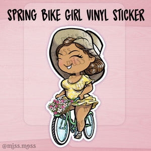 Spring Bicycle Girl Waterproof Vinyl Sticker