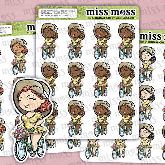 Spring Bicycle Girl Vinyl Planner Stickers