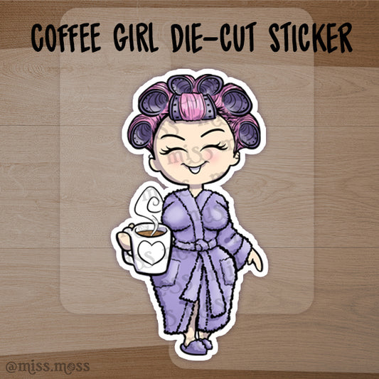 Lazy Day Morning Coffee Girl Vinyl Die-Cut