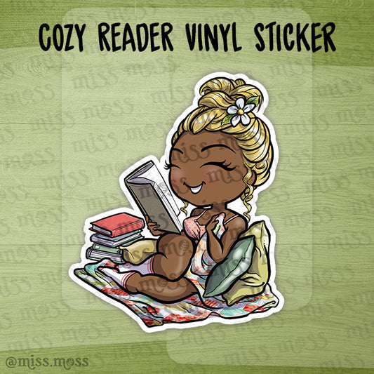 Cozy Reading Girl Book Lover Waterproof Vinyl Die Cut Sticker