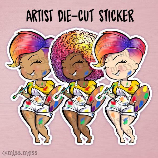 Painting Artist Girl Die-Cut Sticker - Miss Moss Gifts