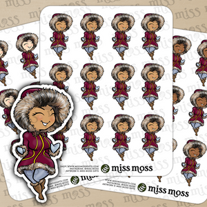 Cozy Winter Parka Girl Stickers - Miss Moss Gifts