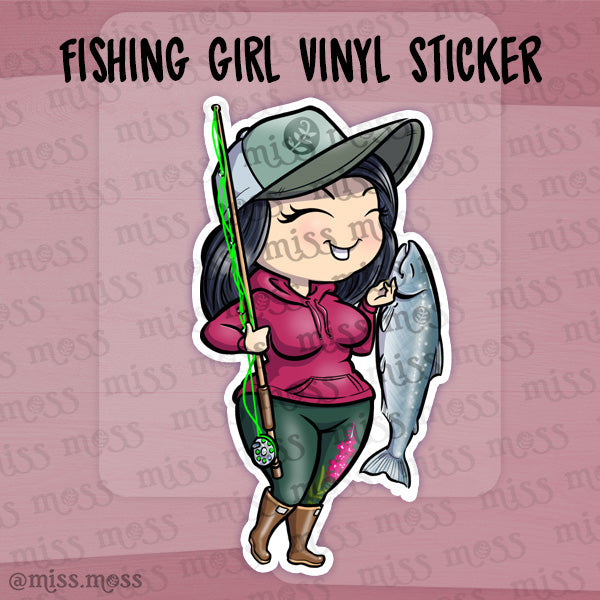 Curvy Fishing Girl Waterproof Vinyl Die Cut Sticker