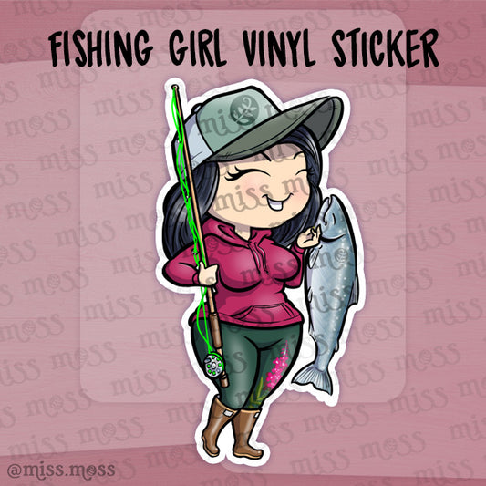 Curvy Fishing Girl Waterproof Vinyl Die Cut Sticker