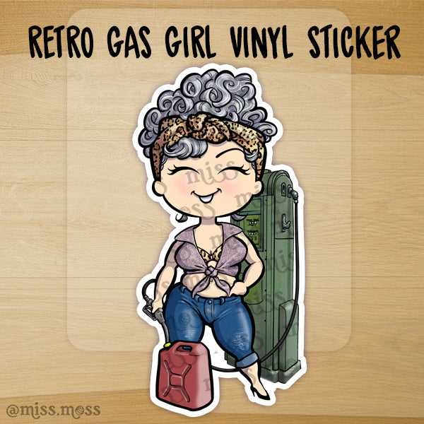 Retro Gas Girl Waterproof Vinyl Sticker – Miss Moss Gifts