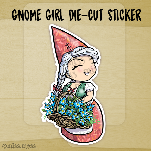 Gnome Girl Die-Cut Sticker - Miss Moss Gifts