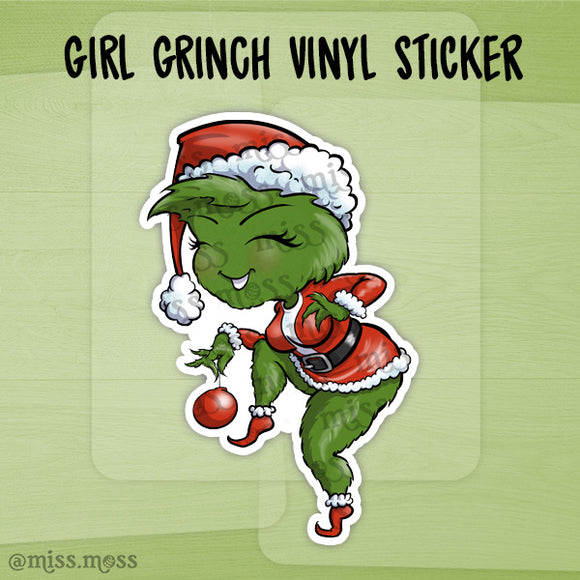 Grinch Girl Waterproof Vinyl Sticker