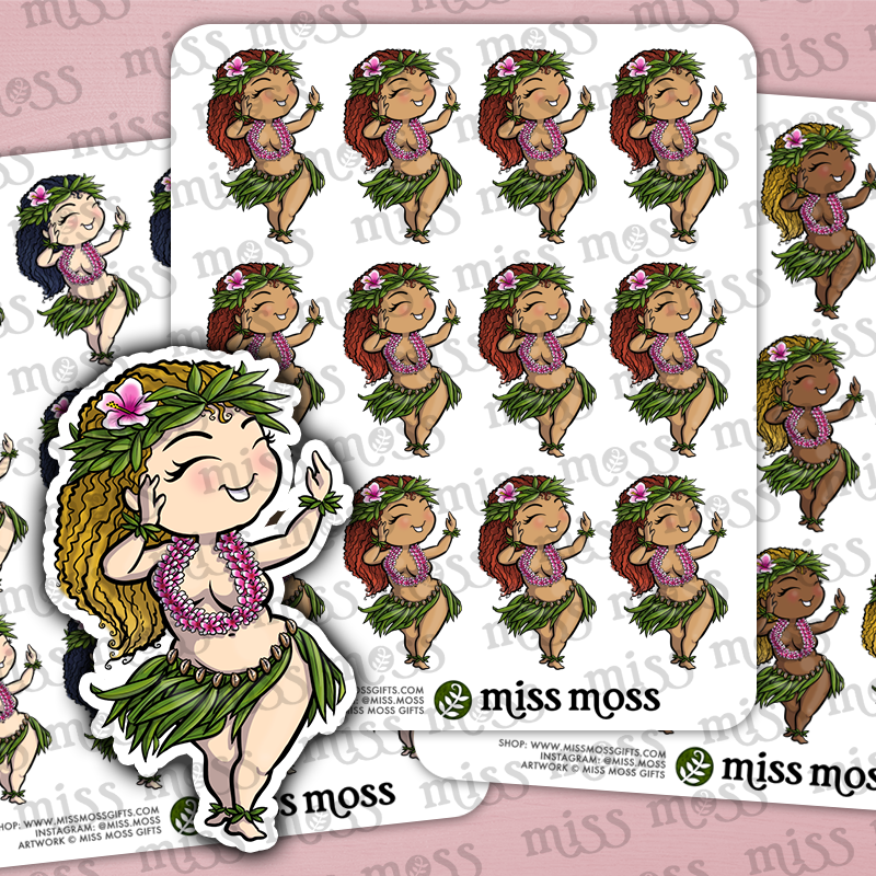 Dancing Hula Girl Stickers - Miss Moss Gifts