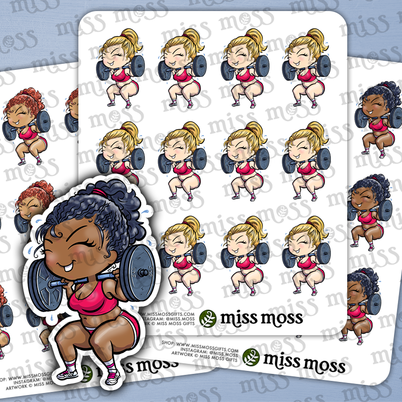 Workout Lifting CrossFit Girl Stickers - Miss Moss Gifts