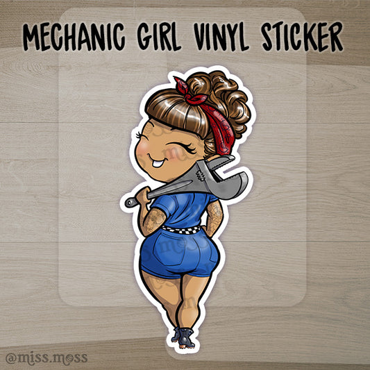 JUMBO Fix It Tough Mechanic Girl Vinyl Sticker