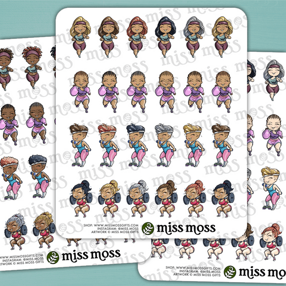 Mini Fitness Workout Curvy Girl Stickers - Miss Moss Gifts